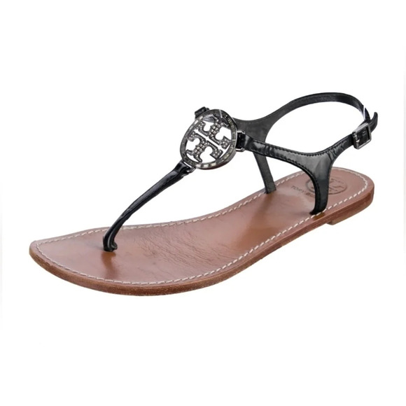 Tory Burch Shoes - Tory Burch Miller rhinestone logo sandal summer flats